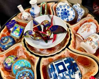 SMALL AND BIG PIECES, SHARD BOXES, ENAMELWARE TRINKET BOXES, CLOISONNE BIRDS, MINIATURE VASES. GREAT STOCKING STUFFERS!
