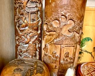 ANTIQUE BRUSH HOLDERS AND BOX.