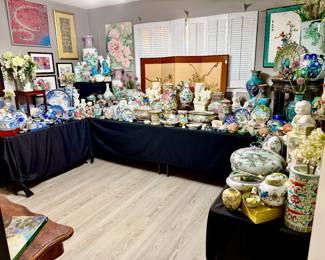 PACKED OUT FAMILLE ROSE ROOM WITH BLUE & WHITE CHINOISERIE, FAMILLE VERTE, AND SOME YELLOWS AS WELL!