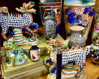 JAPANESE CLOISONNE, FOO DOGS, GEODES.