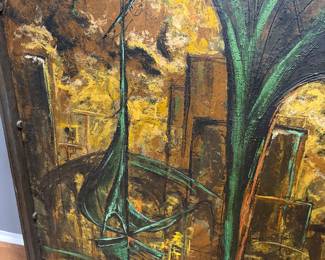 Framed Painting by Local Corpus Christi Artist, Hugh Moore, Titled Corpus Christi "City's Edge" dated March 1966