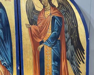 Greek & Russian Orthodox Icons Virgin Mary Immaculate Wooden Iconostasis, Triptych