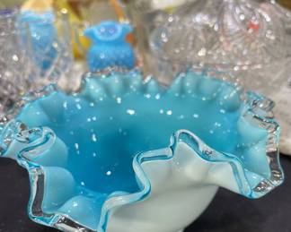 Vintage Fenton Silver Jamestown Blue Double Crimped Wave Crest Bowl