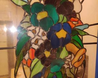 (1) of two stained glass windows that lift out