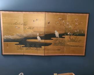 Four-panel Silk screen depicting Egrets