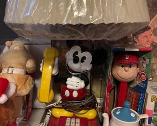 Vintage Mickey Mouse, telephone and lamp