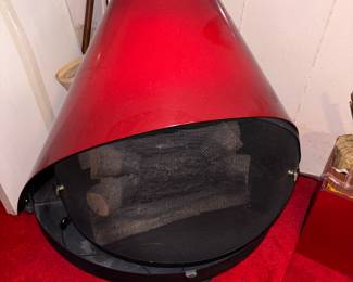 1960s freestanding fireplace, electric red