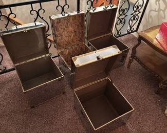 3 vintage trunks gold mirrored 