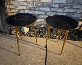 Brass and enamel modern peg leg tables 