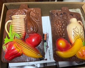 1970's Miller Studio chalkware fruit and vegetable wall plaques