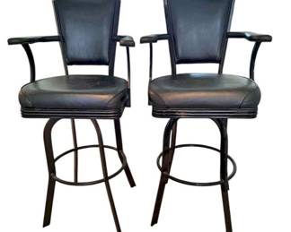 Two Faux Leather Swivel Bar Stools