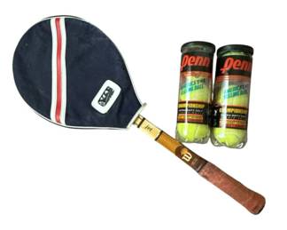 Vintage Wilson Tennis Racket with Balls