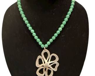 Chicos Silver Tone Faux Jade Necklace