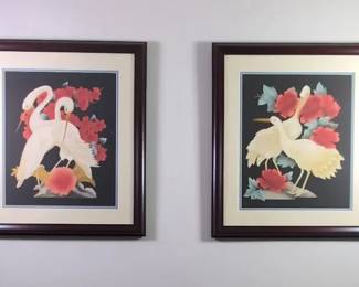 White Birds And Cranes Print Pair From Bernard Picture Company