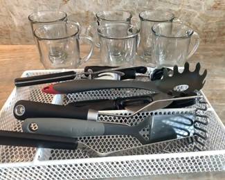 Anchor Hocking Glass Mugs Plus Cooking Utensils