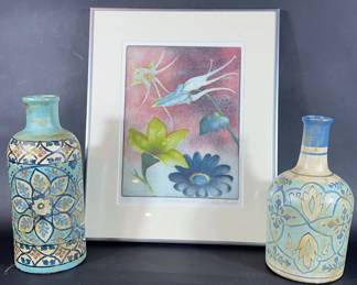 Arlene Mandela Columbine et al Print, Plus Vases