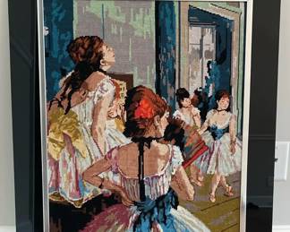 Framed Needlepoint Tapestry of Edgar Degass Painting, The Ballet Class