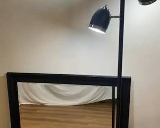 Beveled Mirror In Black Frame Plus Floor Light