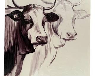 Large Impasto Embellished Giclee Canvas of Two Cows by Edmunds, Signed in Plate