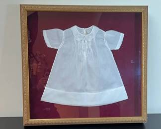 Vintage Christening Dress In Gold Shadow Box Frame
