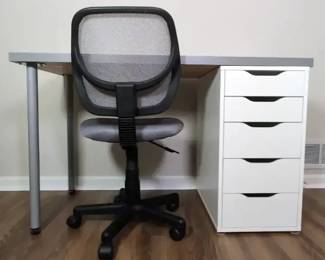 IKEA Work Table With Storage Cabinet And Rolling Chair