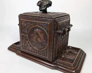 German Tobacco Humidor Pipe Rack with Carved Knob, Vintage