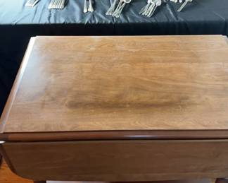 Wood Rolling Tea Cart And Silverware