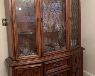 Vintage Drescel Curved Wood And Glass China Hutch Includes Cut Glass Contents