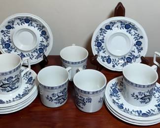Kensington Ironstone Blue Onion Cups And Saucers