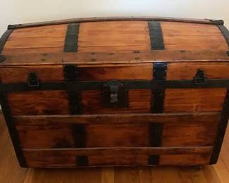 003 Vintage DomeTop Steamer Trunk with Black Metal Banding