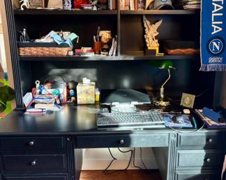 Made of solid poplar and engineered hardwood with fluted and carved medallion details. Finished in all sides.
Ballard Design: Verona Desk and Hutch set (hutch no longer available in stores)
Desk Dimensions: 30”H x 65”W x 
29”D
Hutch dimensions: 30”H x 65”W x 20”D 