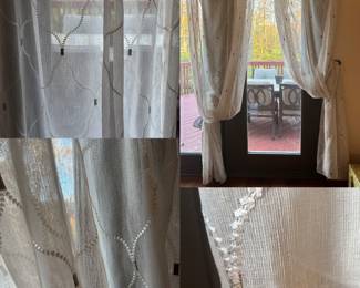 117”L x 75”W(4 panels) of tailor made Italian linen organza weighted drapery: lightweight, sheer and crisp with An Arabesque pattern 