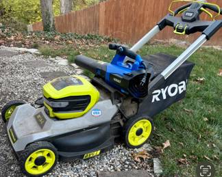 Ryobi battery lawn mower  and Kobalt electric power blower. Also available: extension cords, wheelbarrow and tools 