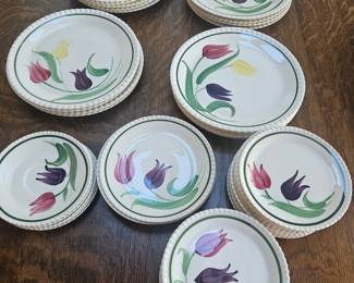 19 Blue Ridge Tulip Dinner plates+ smaller plates 