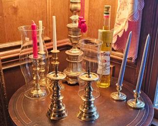 Lamp, candlesticks, table