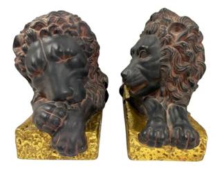 Dept. 56 Pair Ceramic Black Gold Lion Figurines