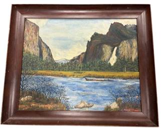 Vintage 23.5 x19.5  Yosemite Painting Signed  Numbered