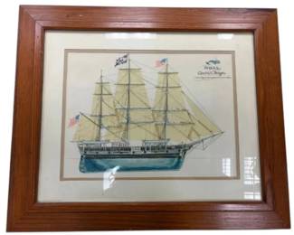 24.5 x20.5  The Whale Ship By Charles W. Morgan Framed Drawing