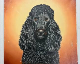 Unframed 1982 Black Poodle Painting, Signed by William M. Stacks 16 x 20  