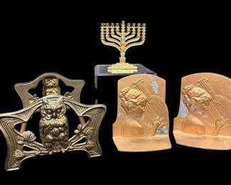 Brass Menorah, Book Ends, Expandable Owl Book Rack