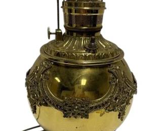 Antique Brass Oil Lamp Converted To Electric 