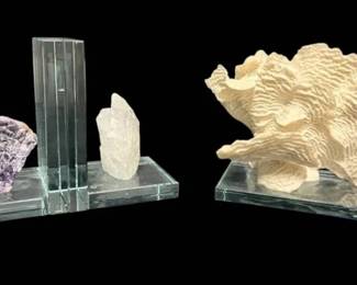 White Quartz Amethyst Book Ends  Faux Coral Sculpture