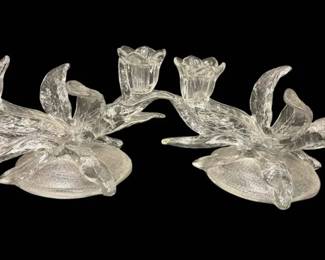 Paid Of Cambridge Everglade Clear Glass Double Candleholders