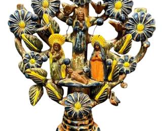 Vintage Mexican Folk Art Pottery Candleholder