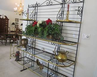 Vintage Wrought Iron & Brass Bakers Rack
