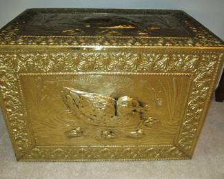 Vintage Embossed Brass Kindling Box