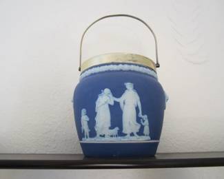 Vintage Wedgewood Biscuit Barrel (Jasperware, Cobalt Blue, Circa 1800's)