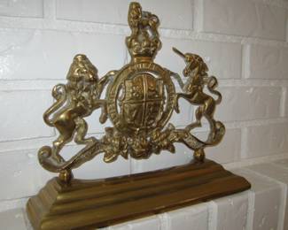 Antique Brass Royal Coat of Arms Door Stop (late 1800's)