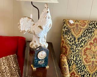 rooster lamp on slim side table