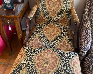 vintage animal print, paisley look pattern, hand carved arms